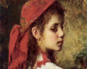 Portrait of a Young Girl in a Red Kerchief - 阿列克谢·阿列维奇·哈拉莫夫